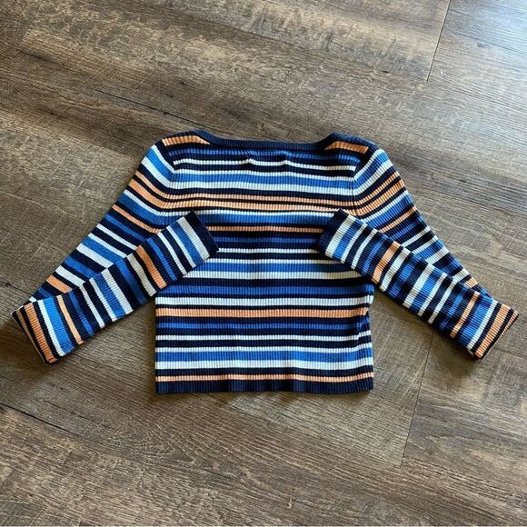 American Eagle Crop Top NEW Stripe Ribbed Stretch XS Baby Tee 90s - Picture 4 of 10